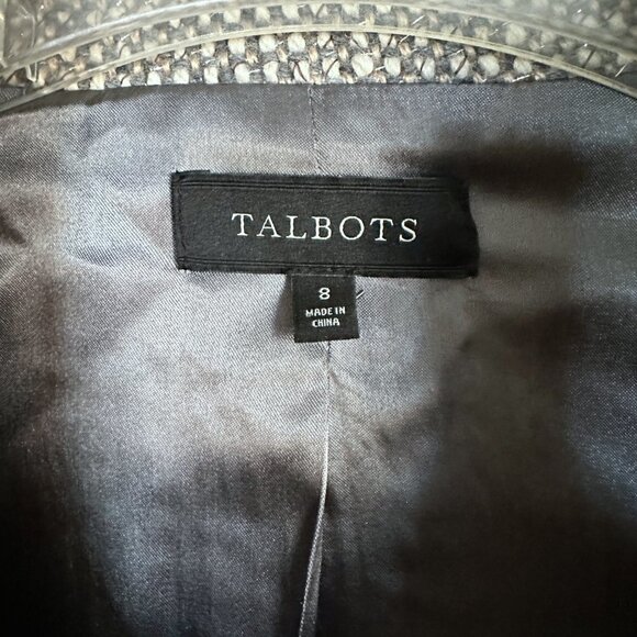 Talbots Cropped Tweed Julienne Metallic Wool Moto Jacket Grey Silver size 8 - Picture 3 of 11